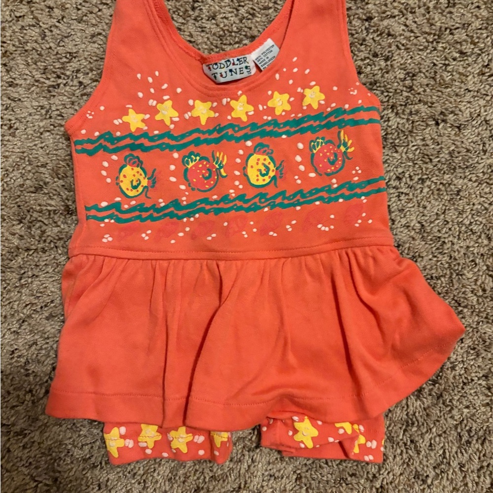 Toddler Tunes Vintage Coral Romper EUC
